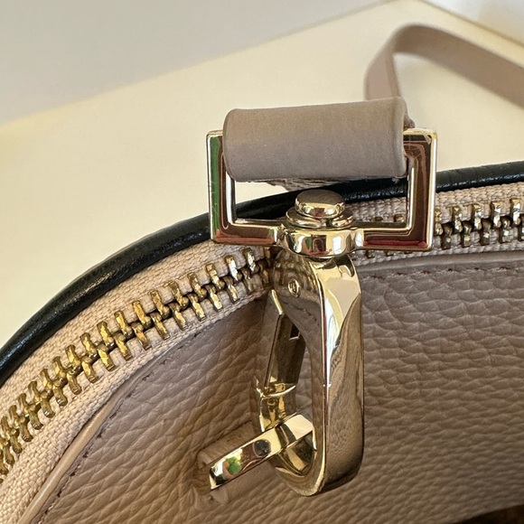 Kate Spade leather satchel bag with removable strap in taupe w/ black trim. - Picture 15 of 16